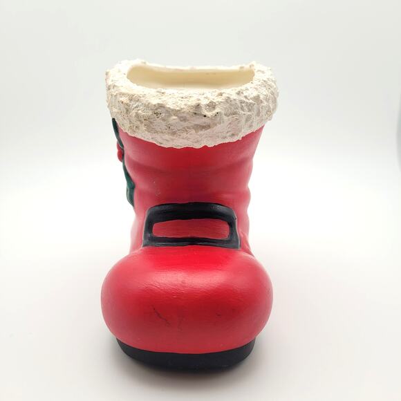 Vintage Santa Claus Red Boot Planter Vase Candy Holder 4" Holly Black Buckle - Picture 6 of 10